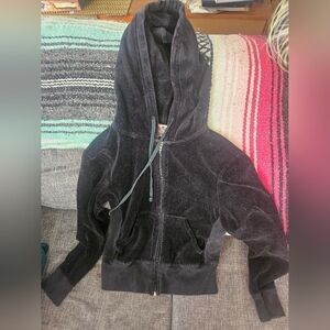 Vintage Y2K Juicy Couture Velour Black Hoodie Zip Track Sweater Women Small